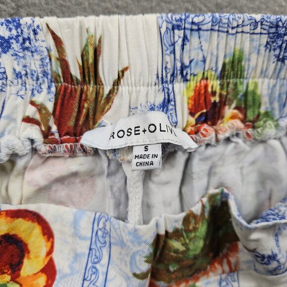 Flowy Pants Womens Small Pull On Peaches Fruit Print Cottage White Blue - Picture 8 of 10